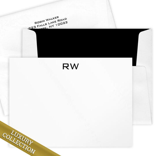 Luxury Initials Flat Note Card Collection - Raised Ink
